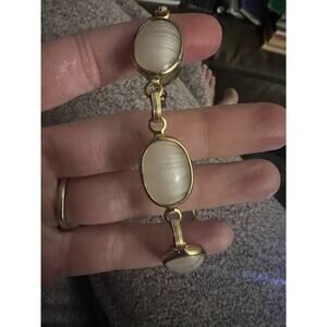 SARAH COV glass stone mounted STATEMENT link bracelet safety chain